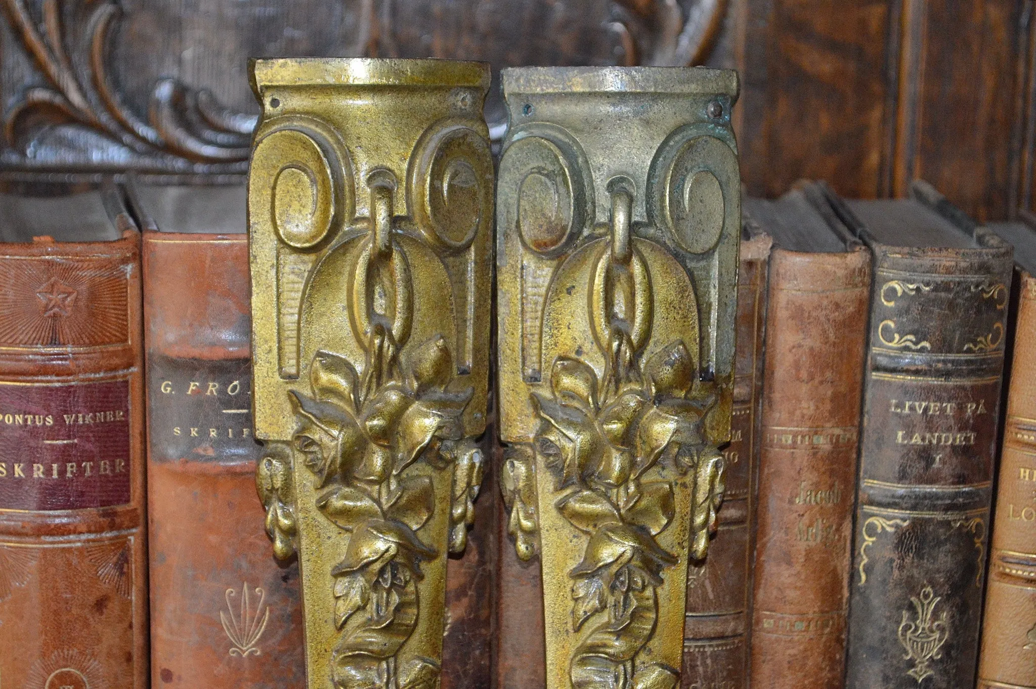 Antique Pair French Pediments Bronze Rose Design Ormolu Mount Hardware
