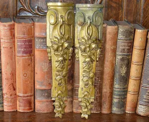 Antique Pair French Pediments Bronze Rose Design Ormolu Mount Hardware