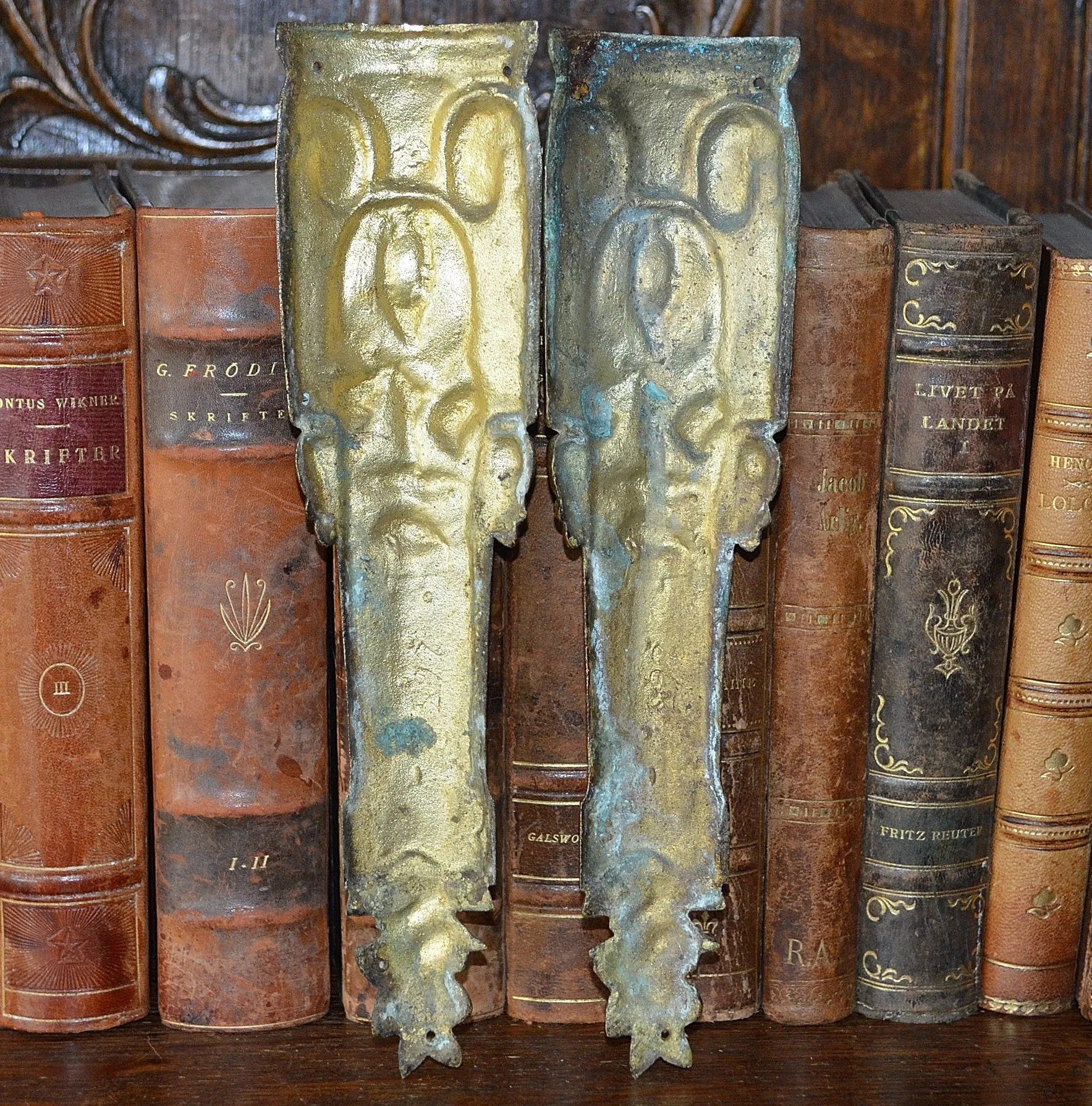 Antique Pair French Pediments Bronze Rose Design Ormolu Mount Hardware