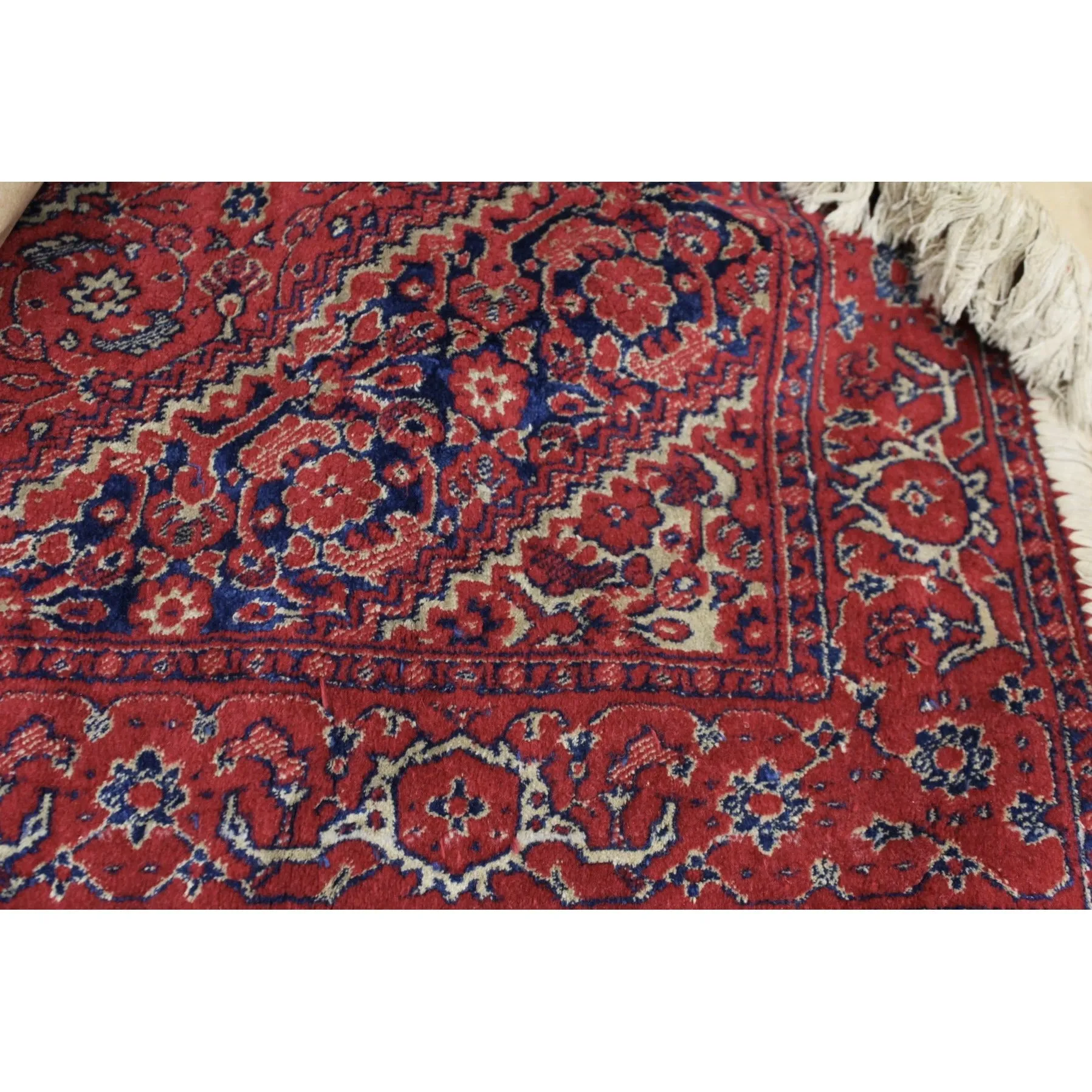 Antique Persian 100% Wool Vintage Throw Rug  Red Blue 45" X 26"  -3 available