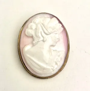 Antique Pink Shell Cameo Silver Brooch
