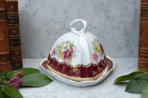 Antique RW Bavaria Covered Cheese Dome Porcelain Floral Transferware