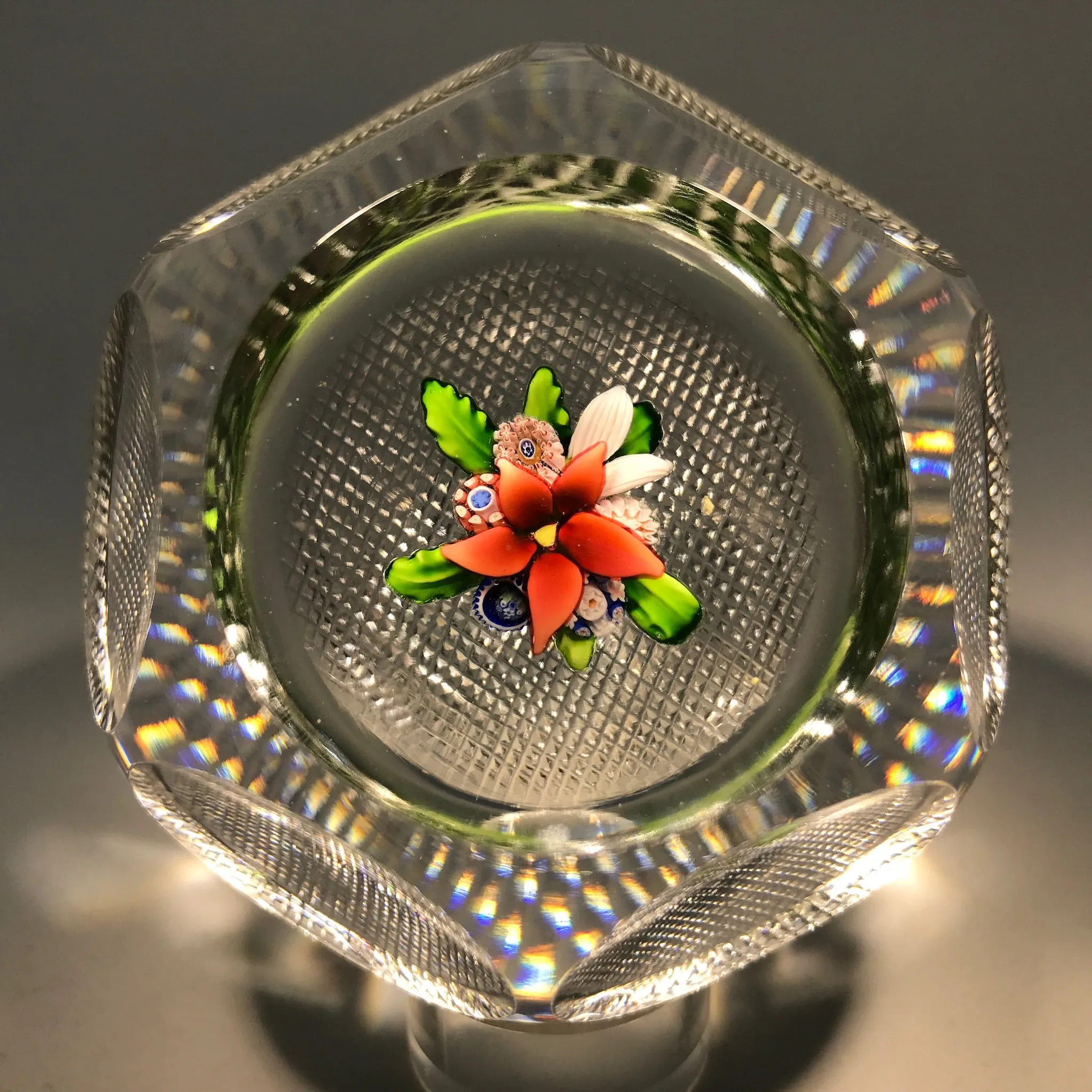 Antique Saint Louis Art Glass Paperweight Faceted Upright Lampwork Millefiori Bouquet