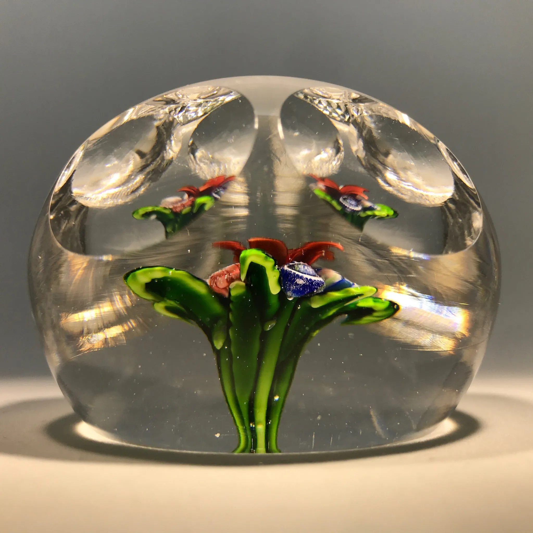 Antique Saint Louis Art Glass Paperweight Faceted Upright Lampwork Millefiori Bouquet