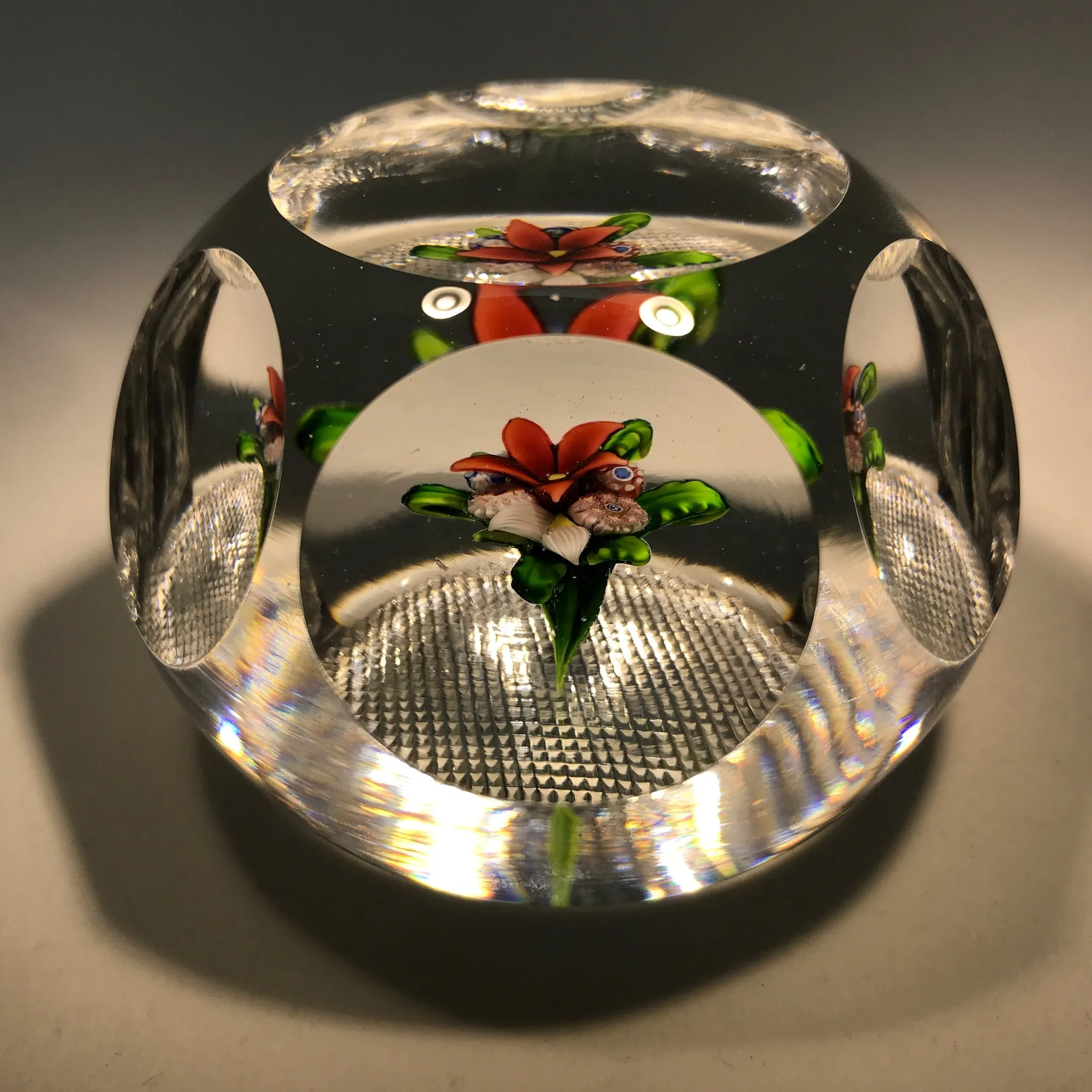 Antique Saint Louis Art Glass Paperweight Faceted Upright Lampwork Millefiori Bouquet
