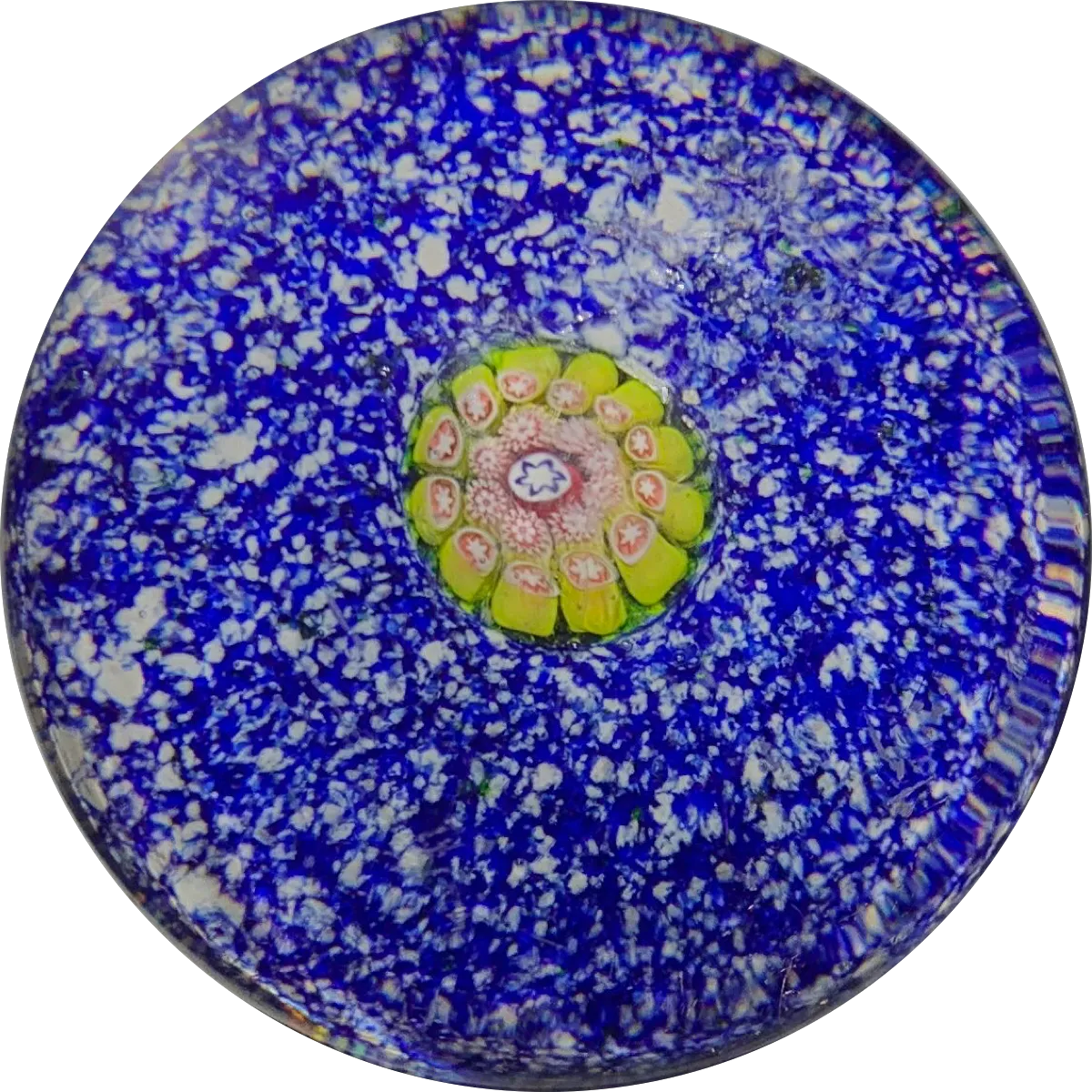 Antique Saint-Louis Complex Pistachio Millefiori on Blue Jasper Ground