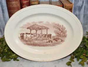 Antique Spode Copeland Duncan English Platter Rural Scene Brown Transferware