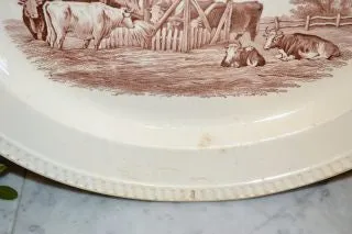 Antique Spode Copeland Duncan English Platter Rural Scene Brown Transferware