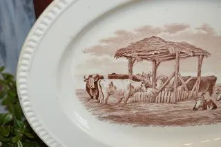 Antique Spode Copeland Duncan English Platter Rural Scene Brown Transferware