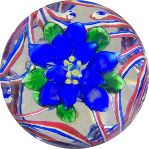 Antique Union Glass Co. Magnum Marbrie With Lampwork Blue Blossom