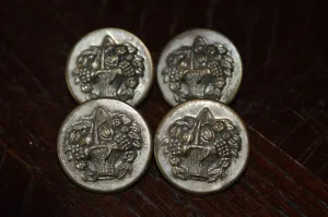 Antique Victorian Buttons Set of 4 Fruit Basket in Silver