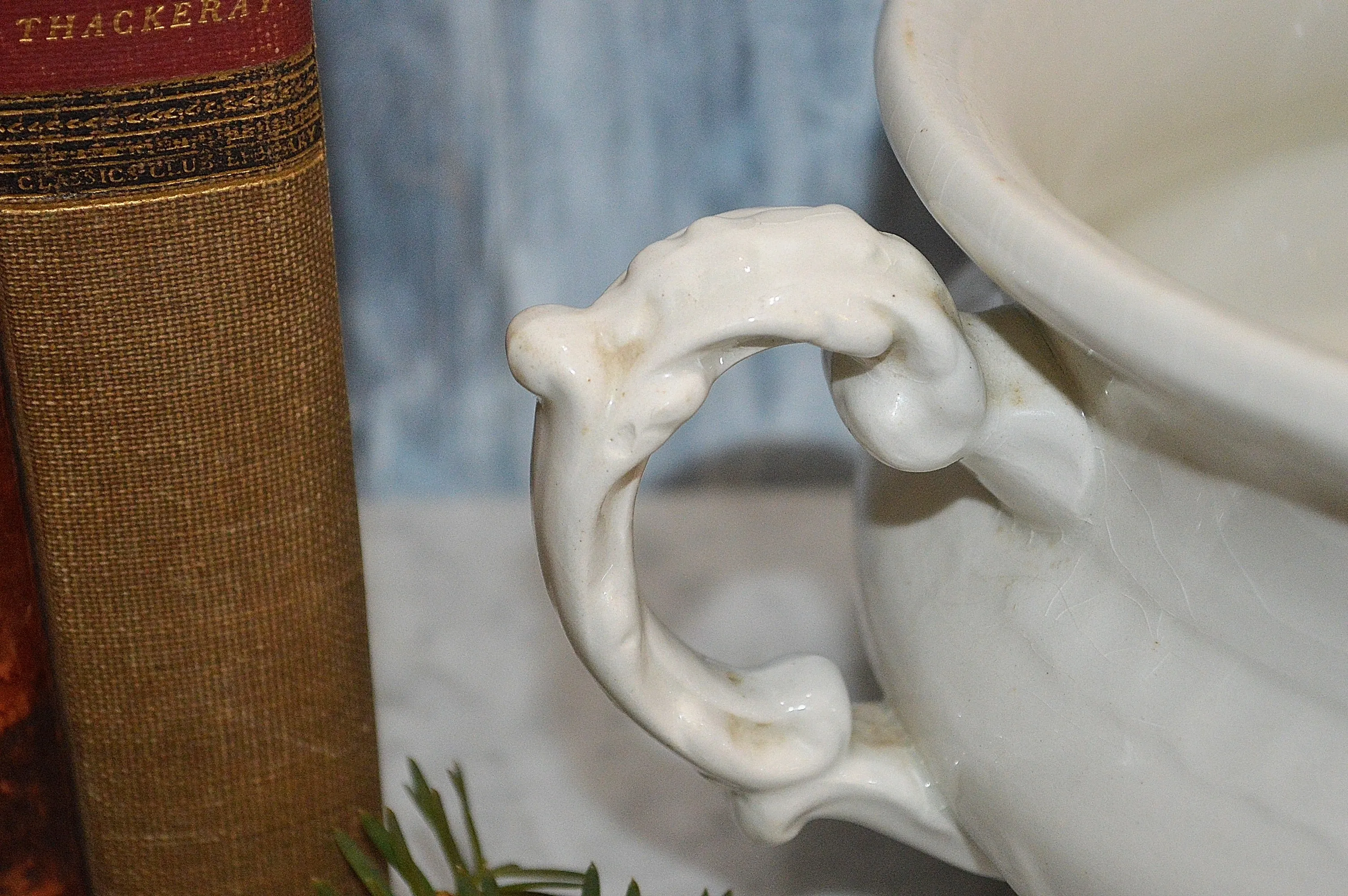 Antique White Chamber Pot Semi Porcelain German Dresden Laurel Wreath Mark