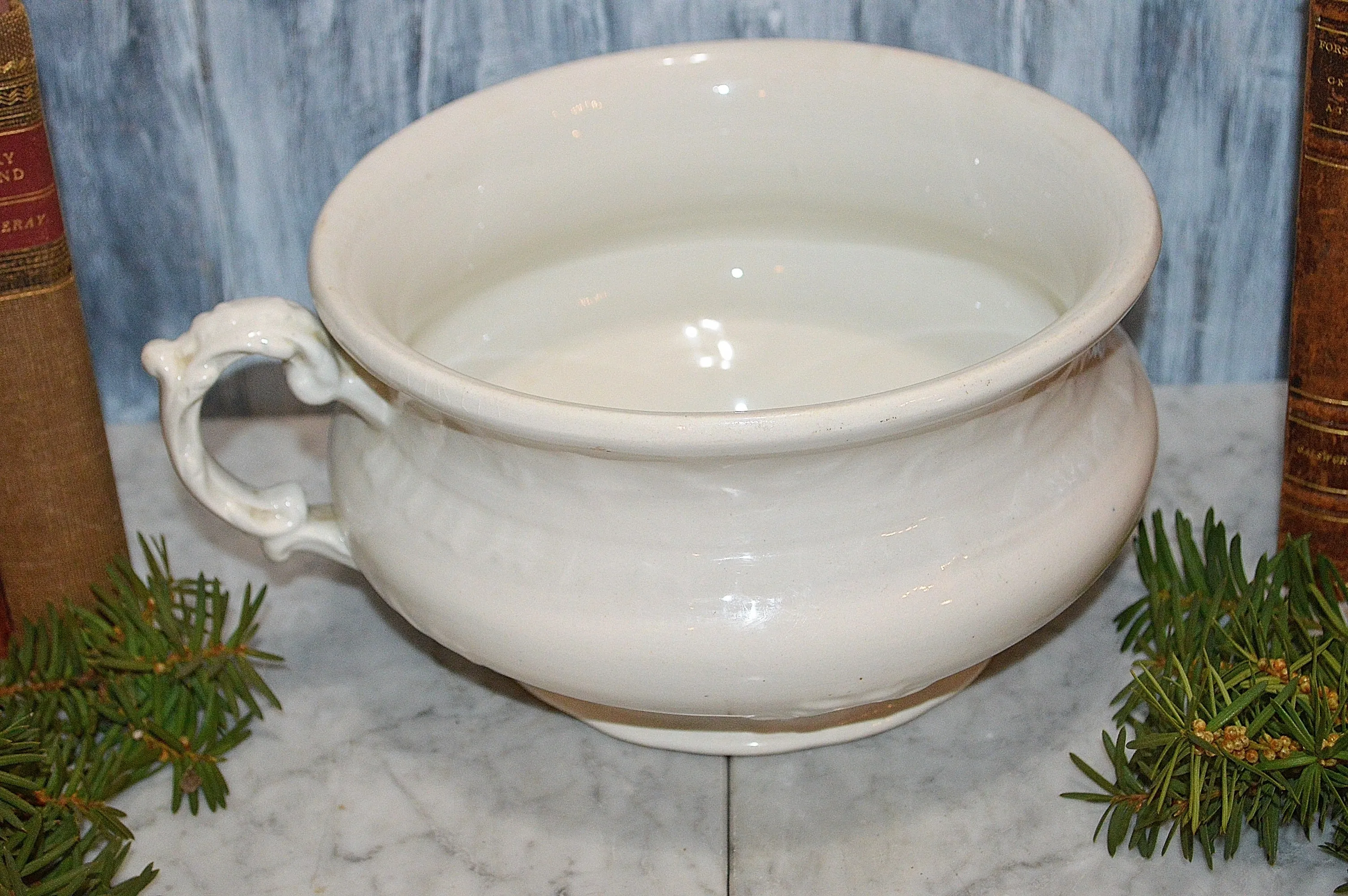 Antique White Chamber Pot Semi Porcelain German Dresden Laurel Wreath Mark