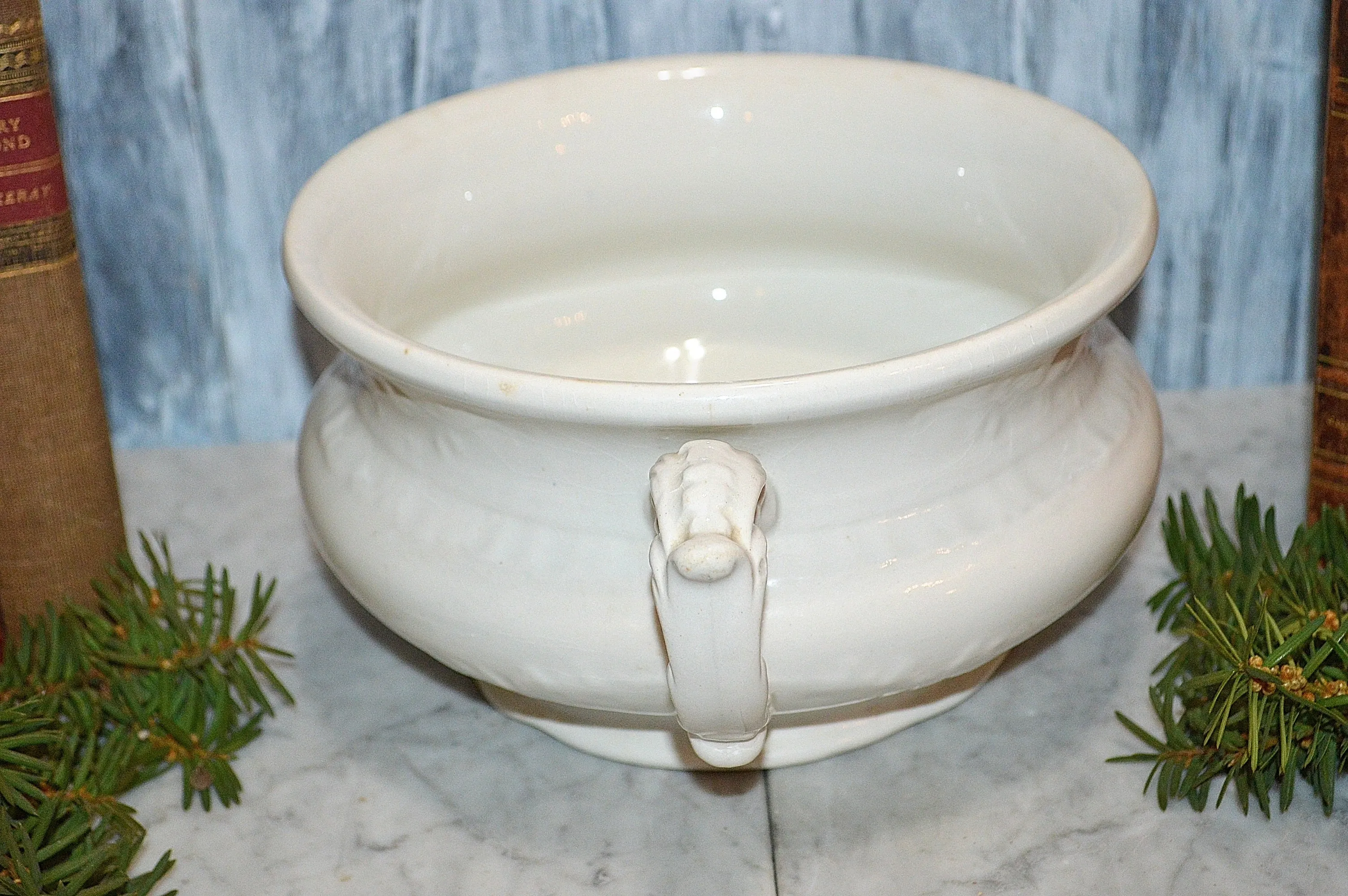 Antique White Chamber Pot Semi Porcelain German Dresden Laurel Wreath Mark