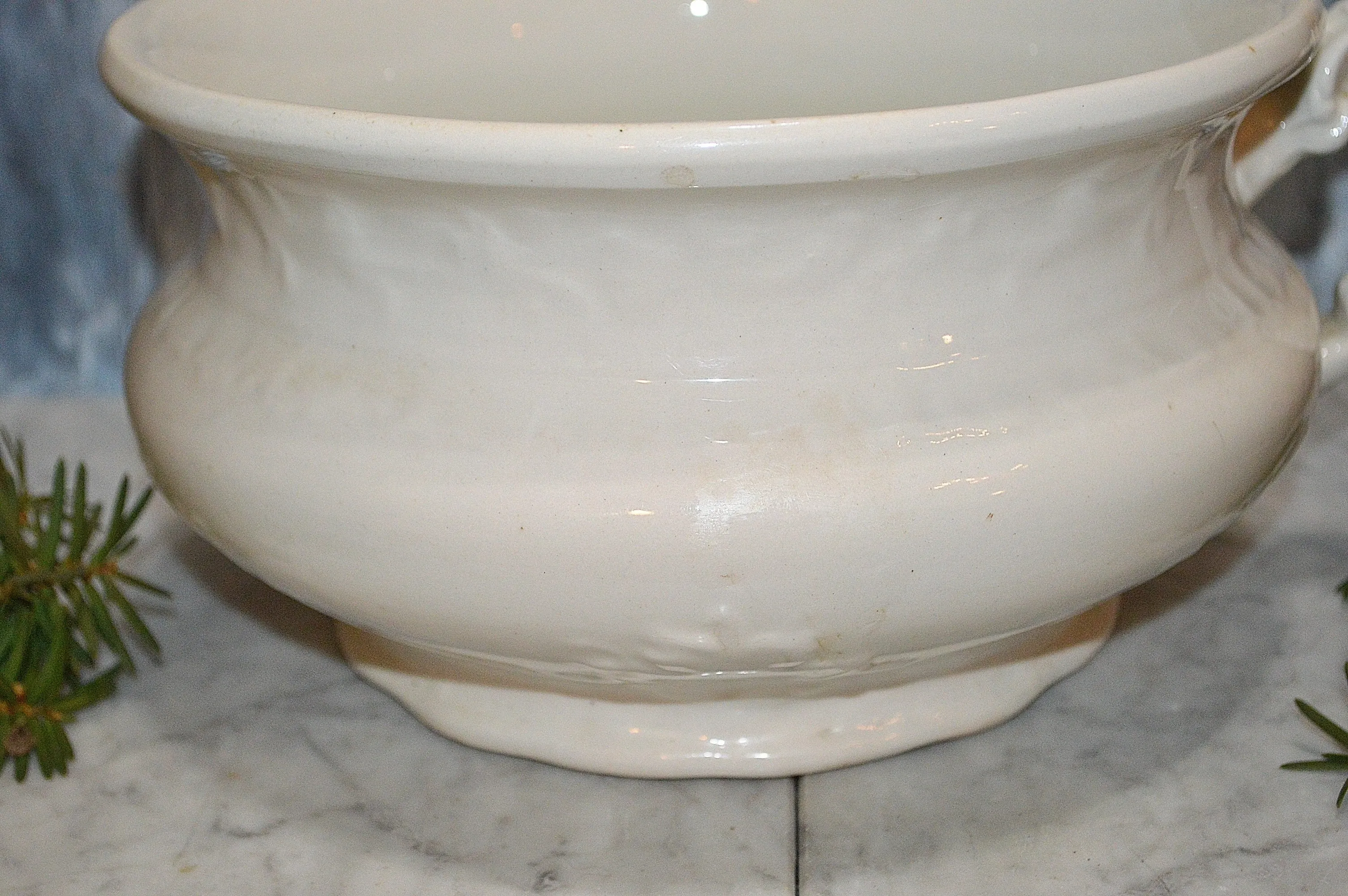 Antique White Chamber Pot Semi Porcelain German Dresden Laurel Wreath Mark
