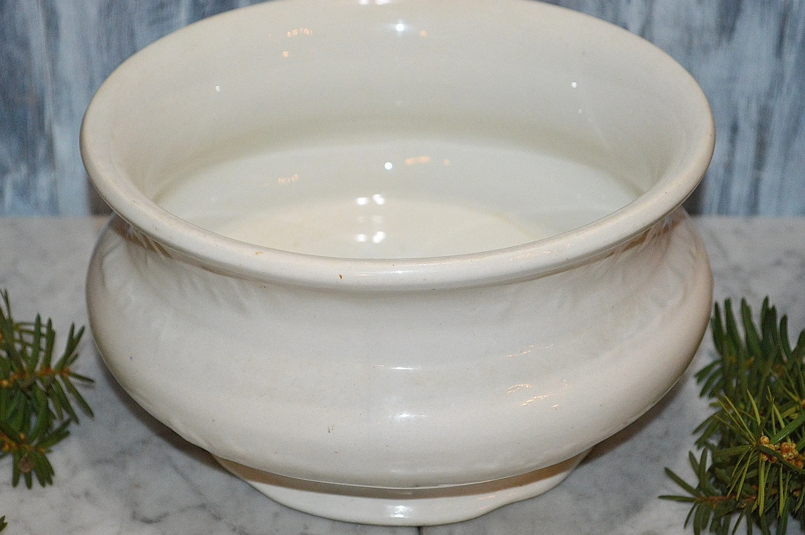 Antique White Chamber Pot Semi Porcelain German Dresden Laurel Wreath Mark