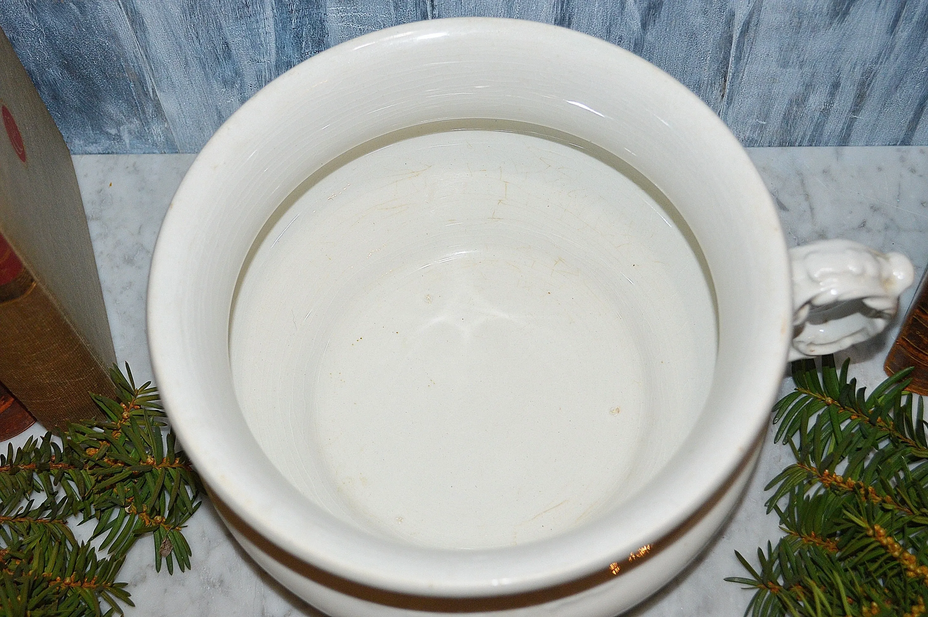 Antique White Chamber Pot Semi Porcelain German Dresden Laurel Wreath Mark
