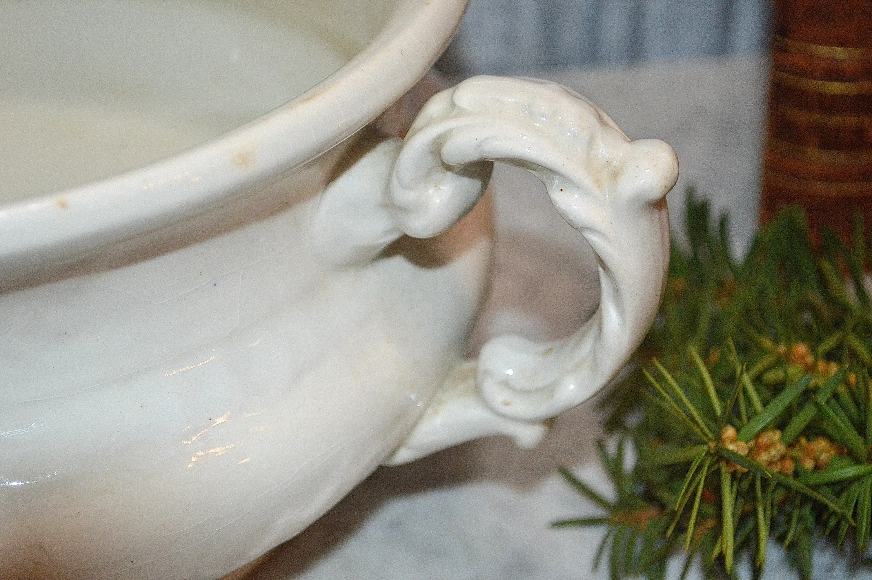 Antique White Chamber Pot Semi Porcelain German Dresden Laurel Wreath Mark
