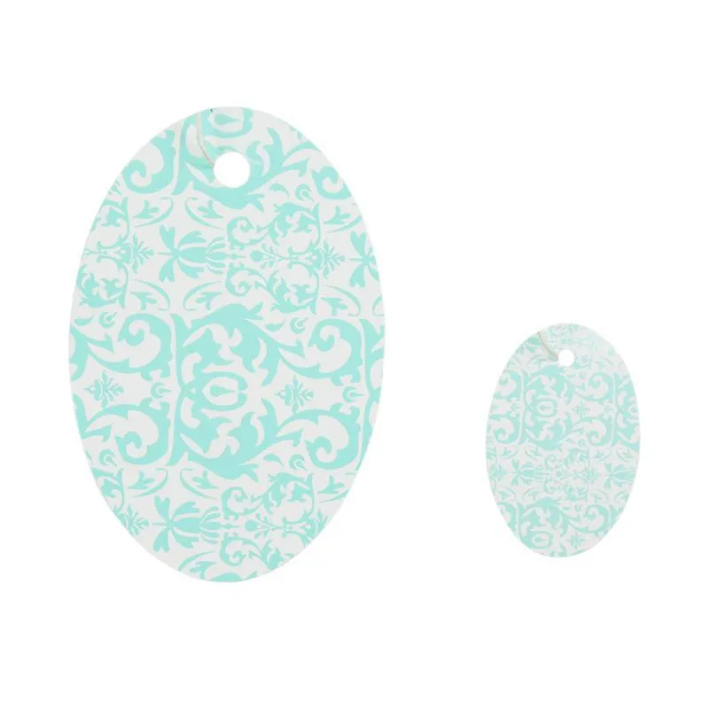 Aqua Oval Damask Tag - (100/Box) 2 Sizes