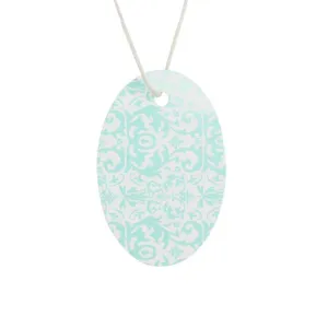 Aqua Oval Damask Tag - (100/Box) 2 Sizes