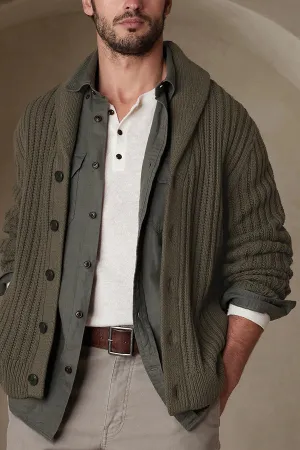 Army Green Lapel Long Sleeve Knitted Sweater Jacket