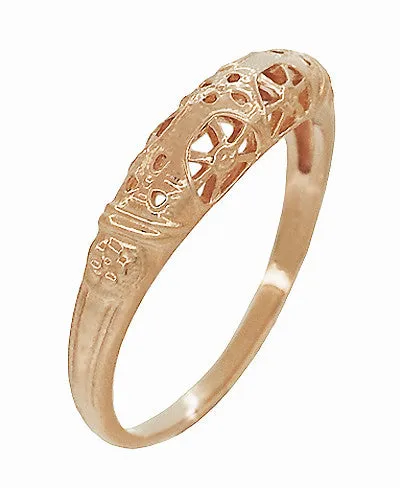 Art Deco Filigree Dome Wedding Ring in 14 Karat Rose Gold