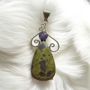 Atlantasite & Amethyst Solid 925 Sterling Silver Pendant