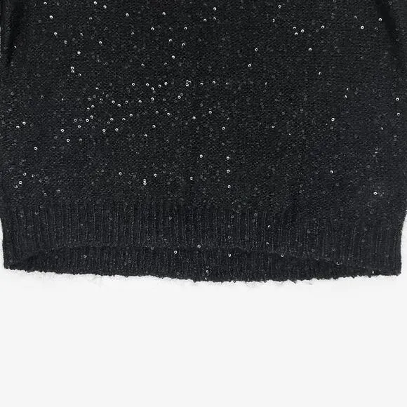 ATM Sequined Sweater Medium Black Casual Chic Glam Elegant Sparkle Preppy