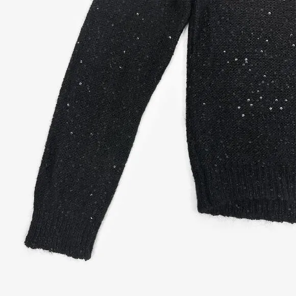 ATM Sequined Sweater Medium Black Casual Chic Glam Elegant Sparkle Preppy