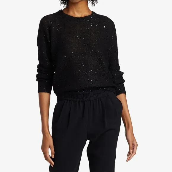 ATM Sequined Sweater Medium Black Casual Chic Glam Elegant Sparkle Preppy