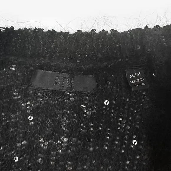 ATM Sequined Sweater Medium Black Casual Chic Glam Elegant Sparkle Preppy