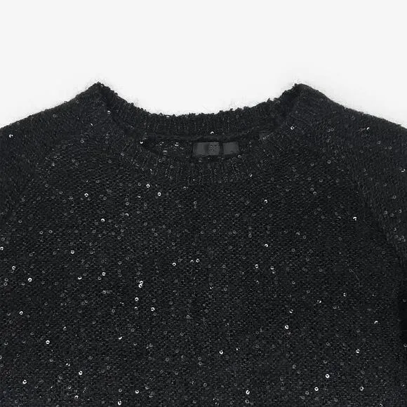 ATM Sequined Sweater Medium Black Casual Chic Glam Elegant Sparkle Preppy