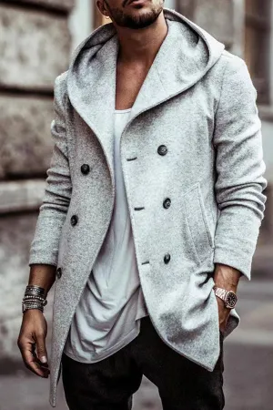 Autumn mid-length lapel hooded composite space cotton double-breasted casual windbreaker