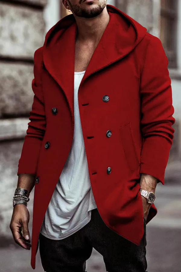 Autumn mid-length lapel hooded composite space cotton double-breasted casual windbreaker