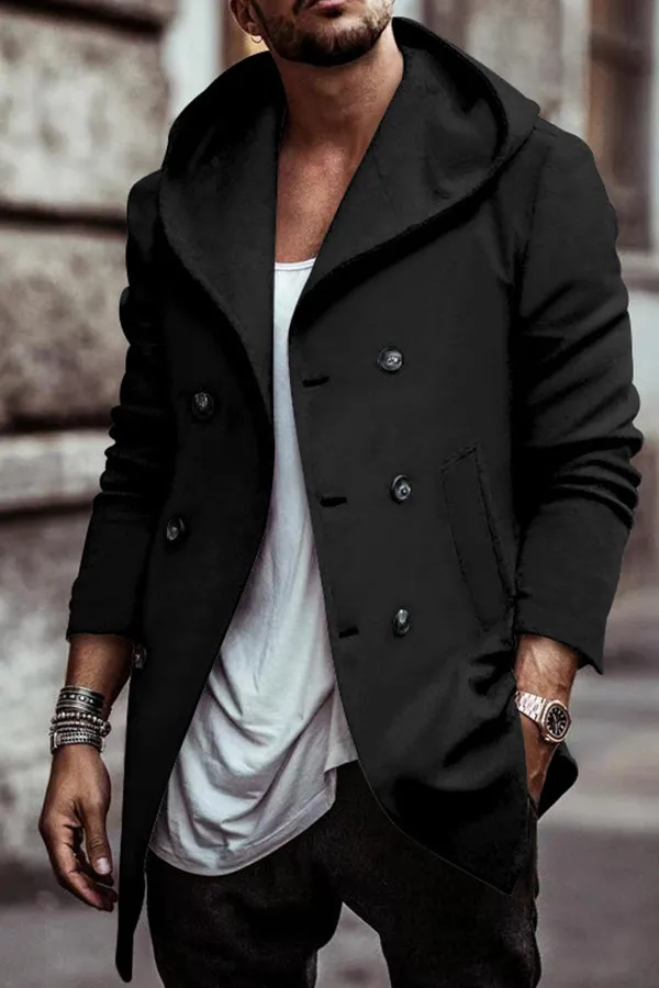 Autumn mid-length lapel hooded composite space cotton double-breasted casual windbreaker