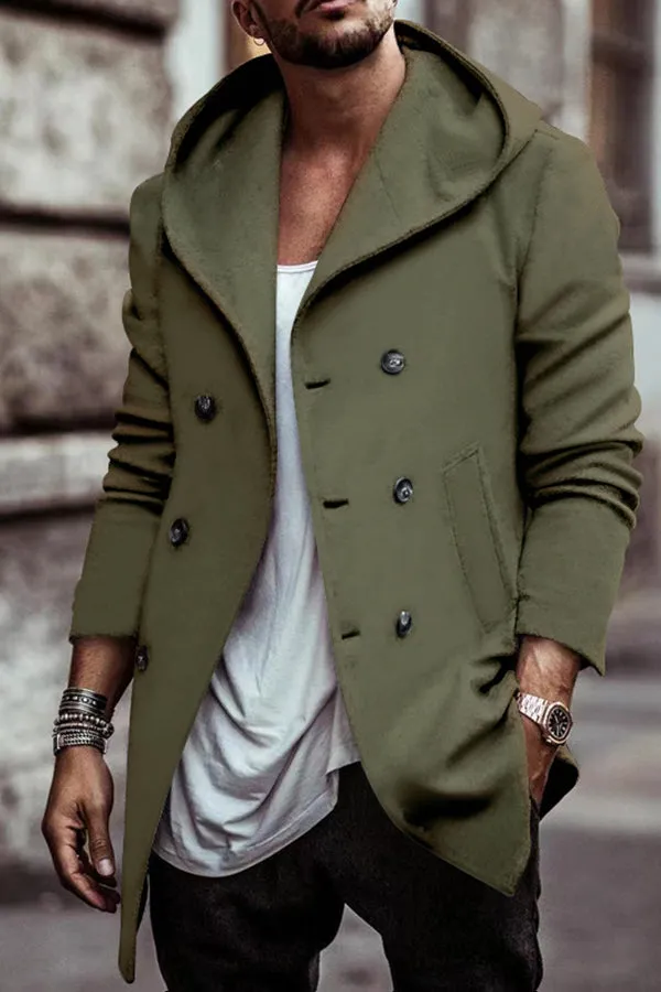 Autumn mid-length lapel hooded composite space cotton double-breasted casual windbreaker