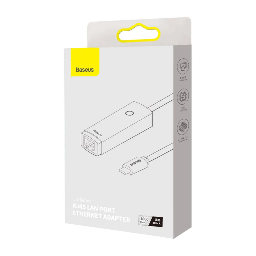 Baseus Lite Series external USB Type C network adapter - RJ-45 1Gbps (1000Mbps) black