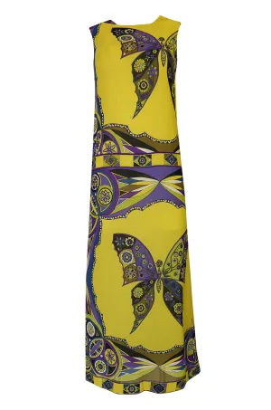 Beautiful 1960s Emilio Pucci Butterfly Printed Silk Chiffon Full Length Dress
