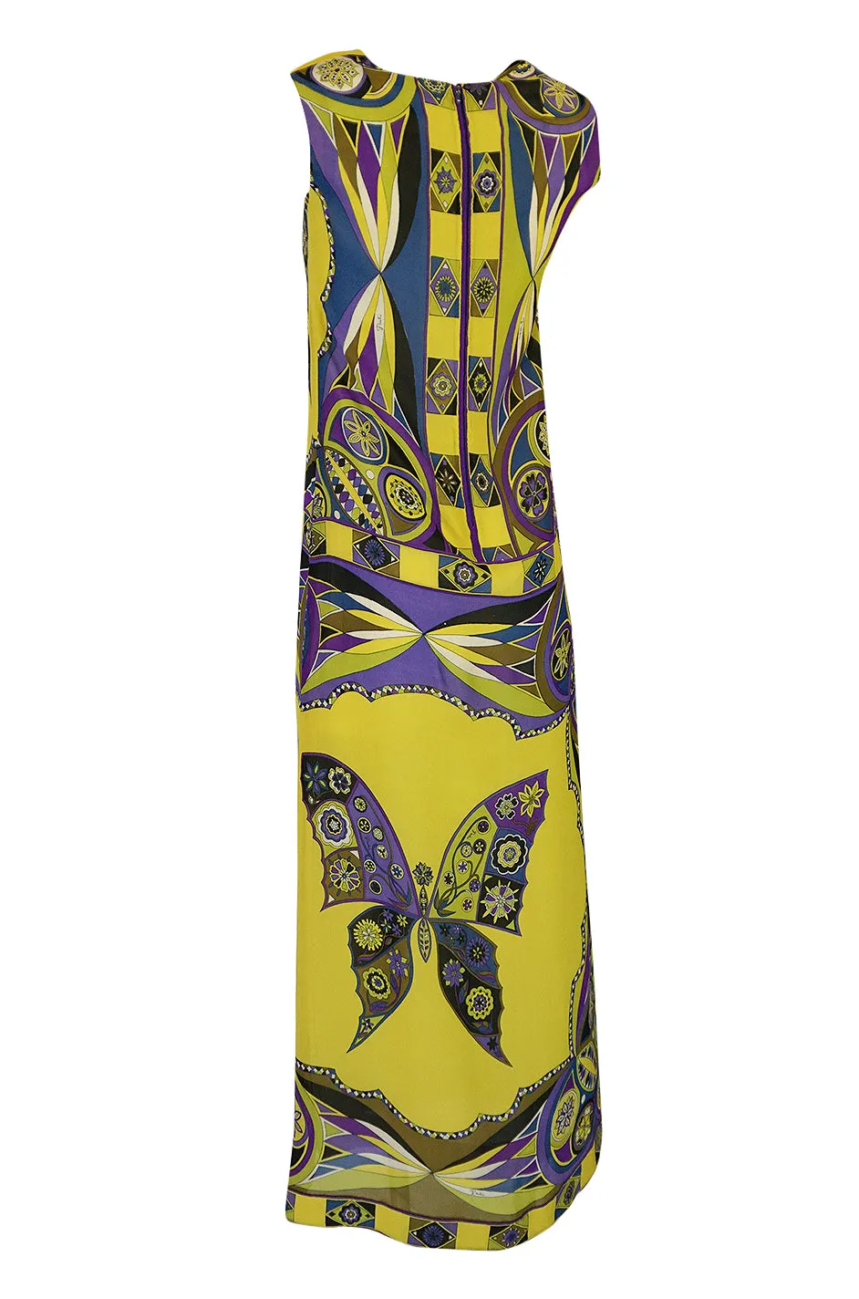 Beautiful 1960s Emilio Pucci Butterfly Printed Silk Chiffon Full Length Dress