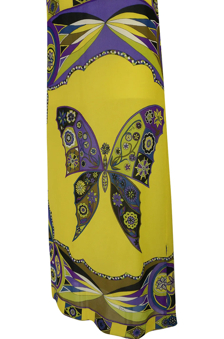 Beautiful 1960s Emilio Pucci Butterfly Printed Silk Chiffon Full Length Dress