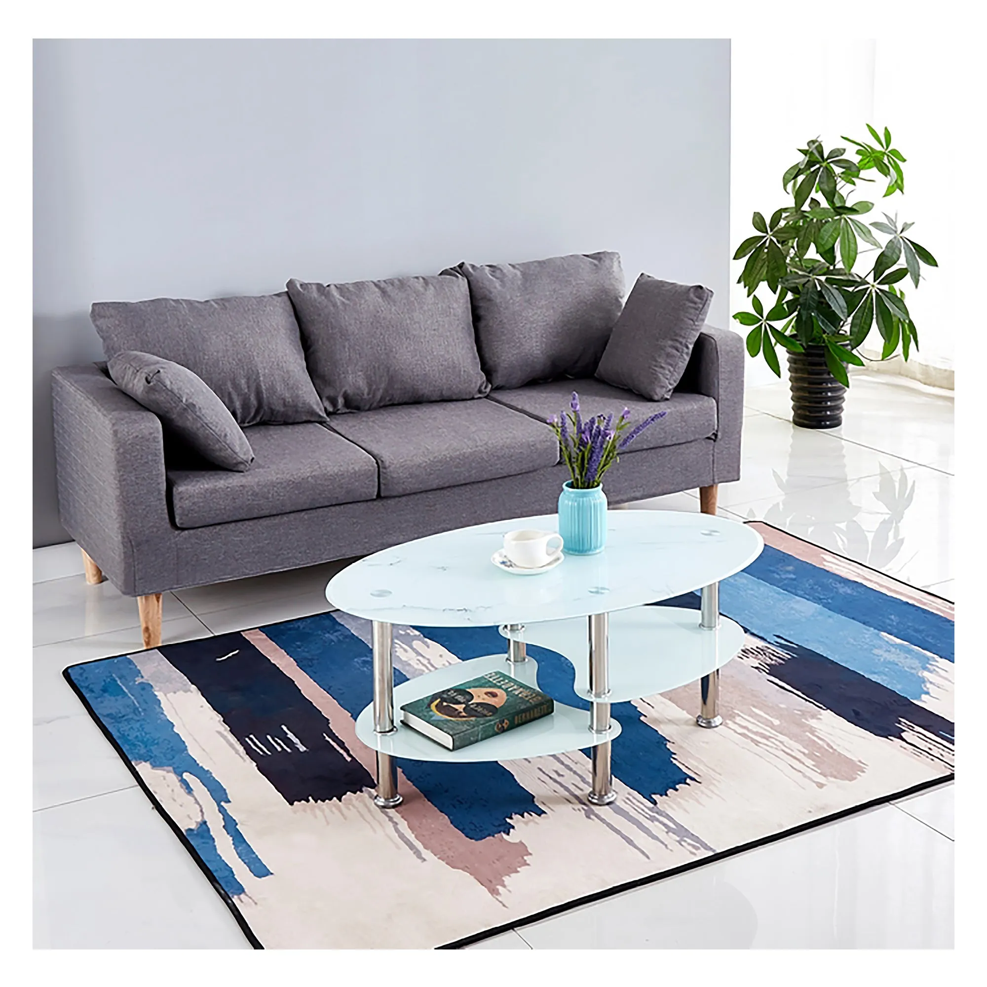 Bebelelo Marble Glass Coffee Table with Chrome Legs for White