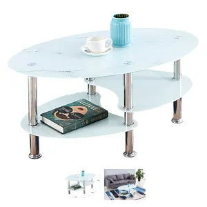 Bebelelo Marble Glass Coffee Table with Chrome Legs for White