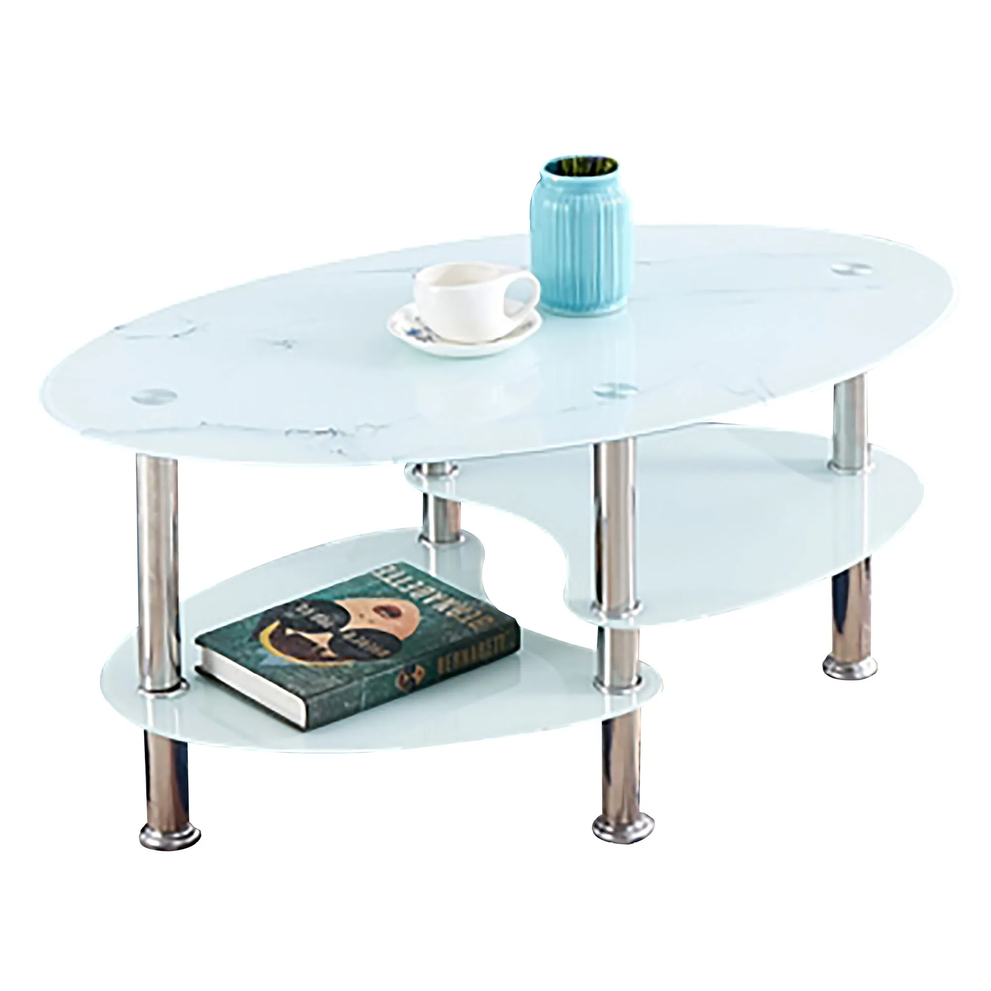 Bebelelo Marble Glass Coffee Table with Chrome Legs for White