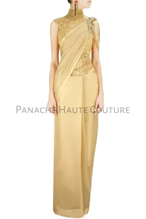 Beige Color Designer Saree Gown Online