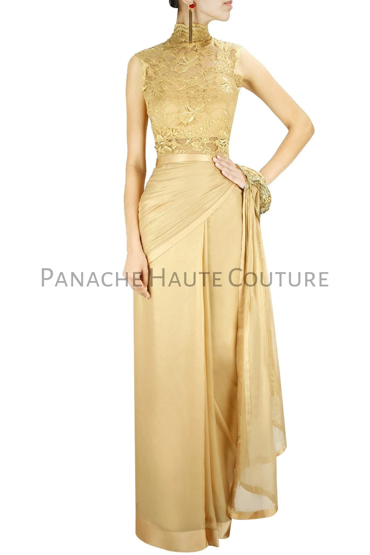 Beige Color Designer Saree Gown Online