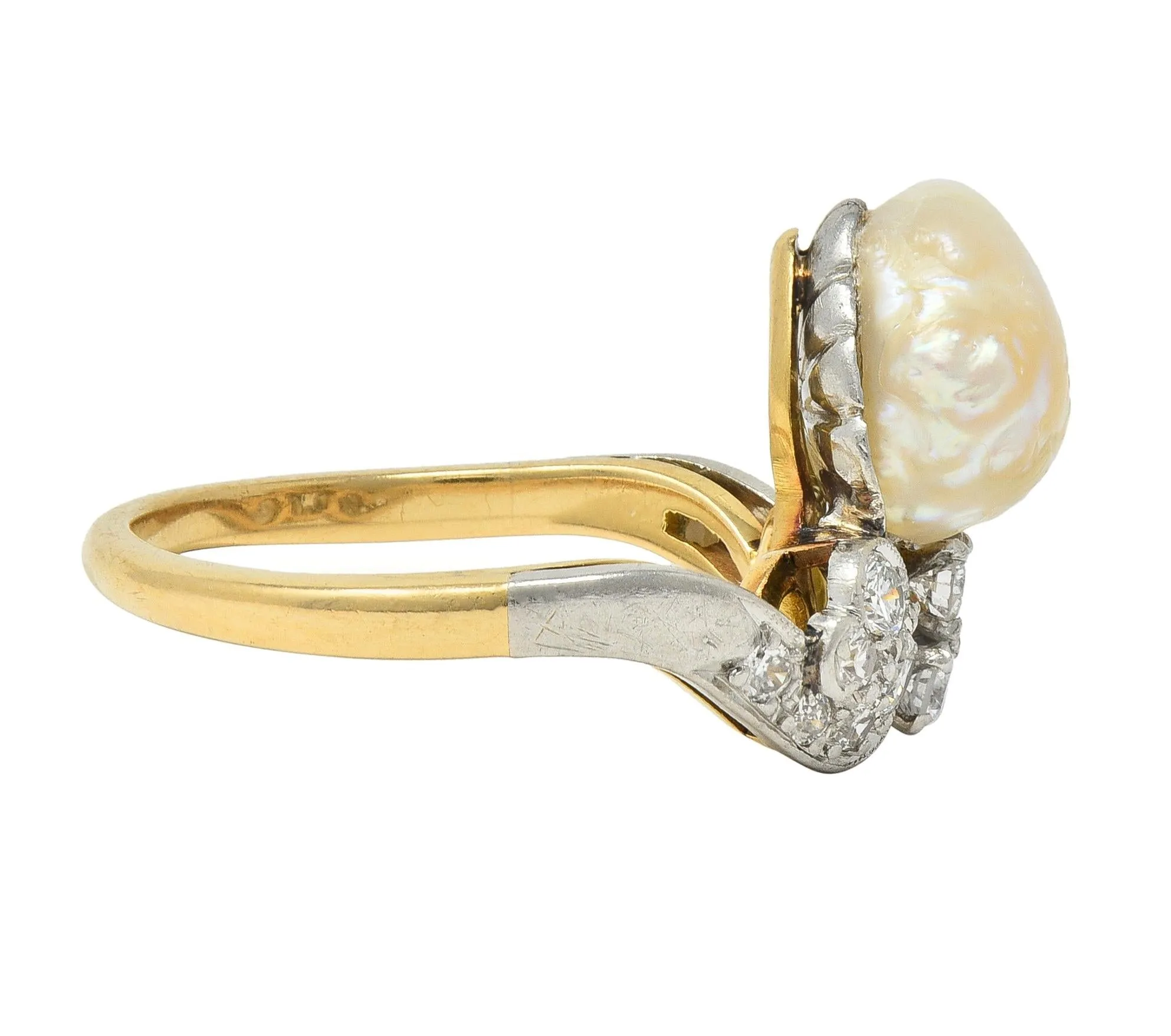Belle Epoque Baroque Pearl Diamond Platinum 18 Karat Yellow Gold Antique Duchess Tiara Ring