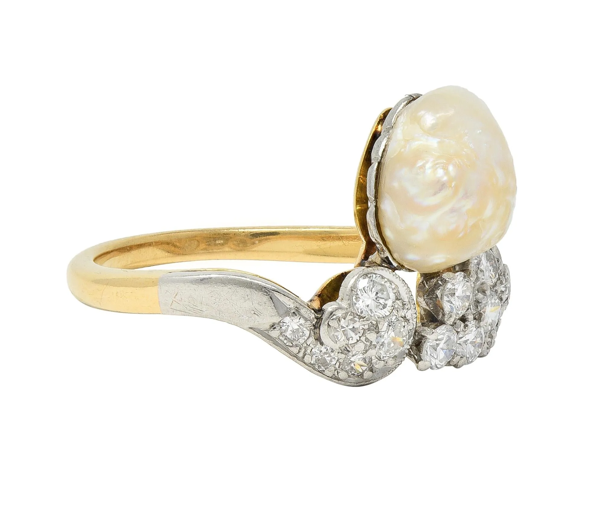 Belle Epoque Baroque Pearl Diamond Platinum 18 Karat Yellow Gold Antique Duchess Tiara Ring