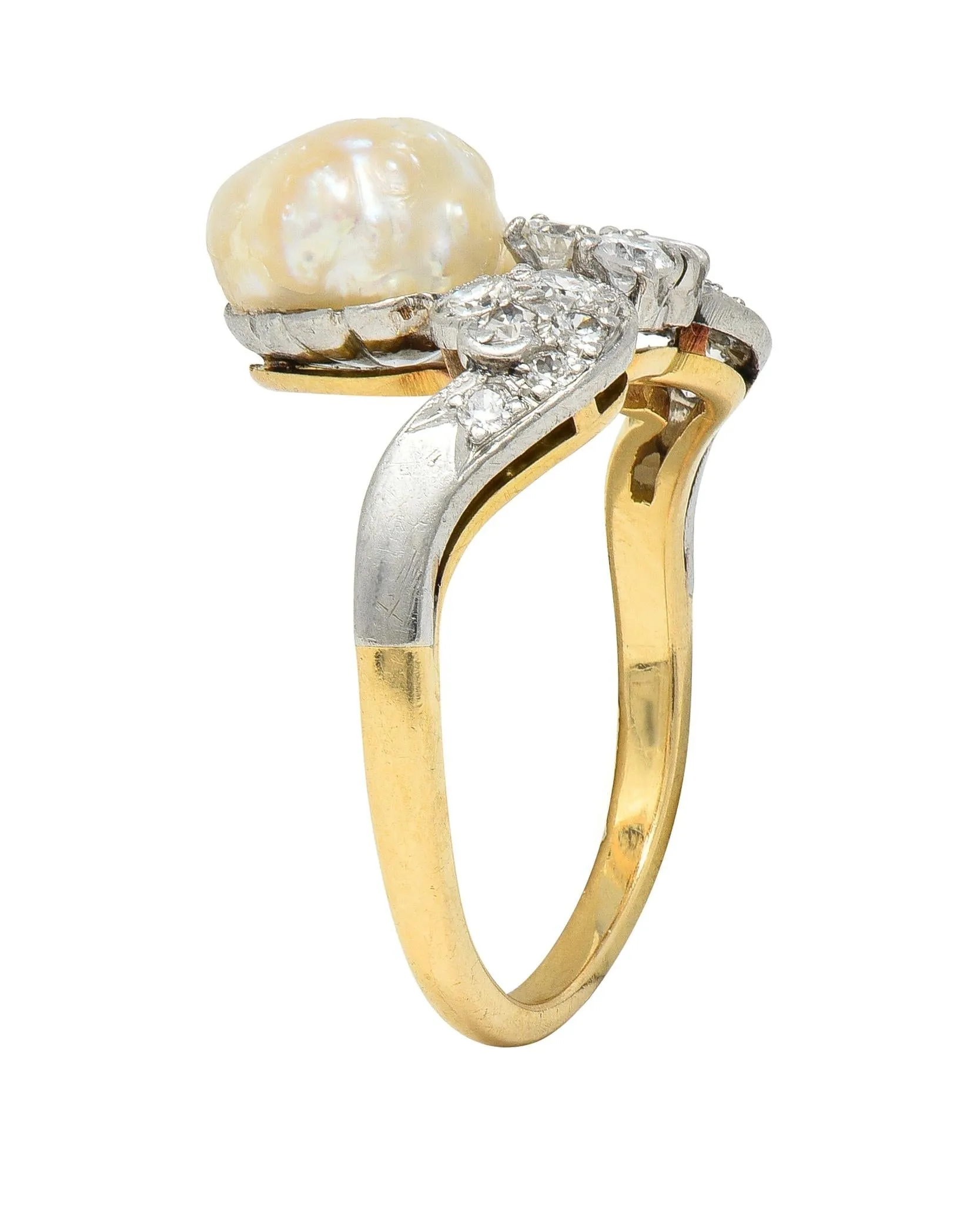 Belle Epoque Baroque Pearl Diamond Platinum 18 Karat Yellow Gold Antique Duchess Tiara Ring