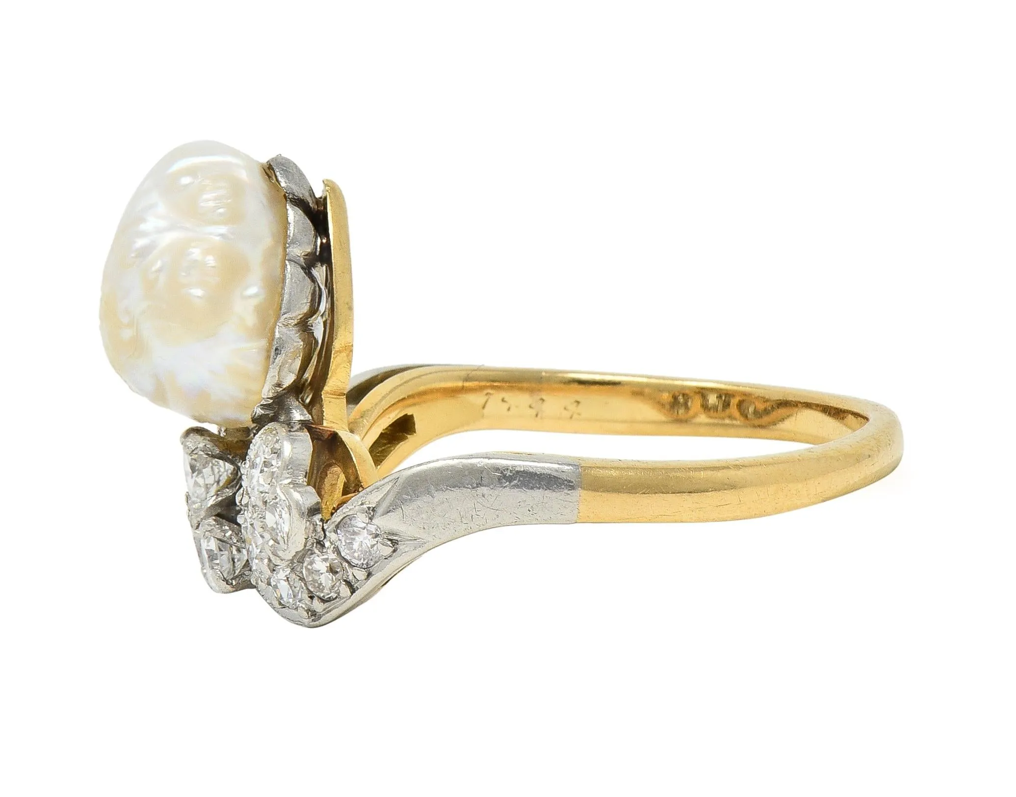 Belle Epoque Baroque Pearl Diamond Platinum 18 Karat Yellow Gold Antique Duchess Tiara Ring