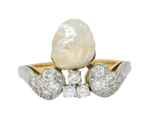 Belle Epoque Baroque Pearl Diamond Platinum 18 Karat Yellow Gold Antique Duchess Tiara Ring